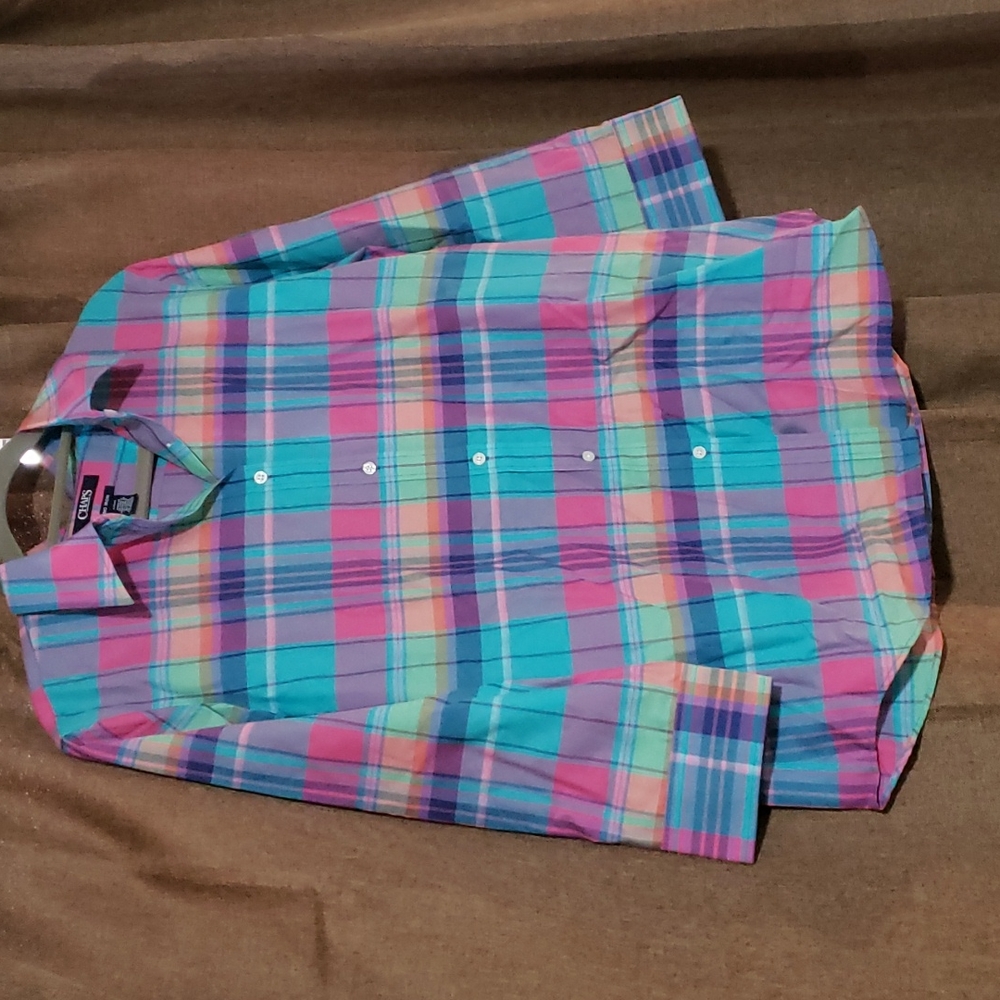 Chaps no- iron plaid Blouse L